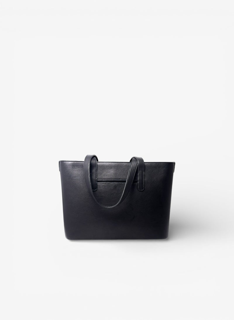 Emery Astrid Tote In Calf Black Leather - Image 1